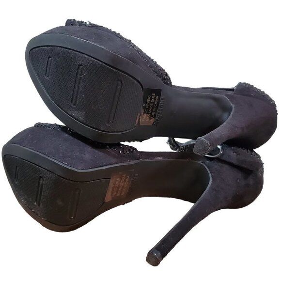 BLACK SUEDE RHINESTONE STELETTOS SIZE 6 - Picture 10 of 14